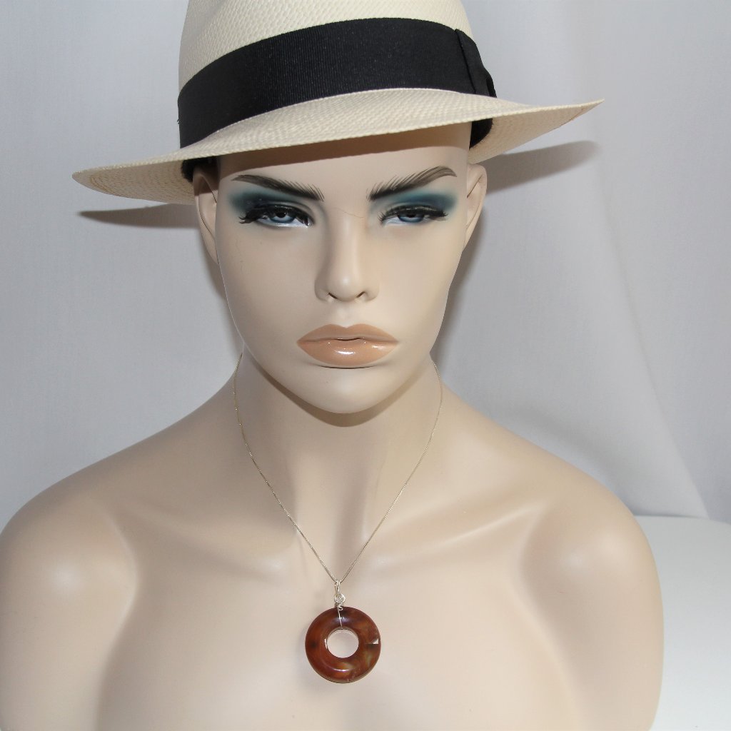 Sterling Carnelian Doughnut Pendant Necklace 79$